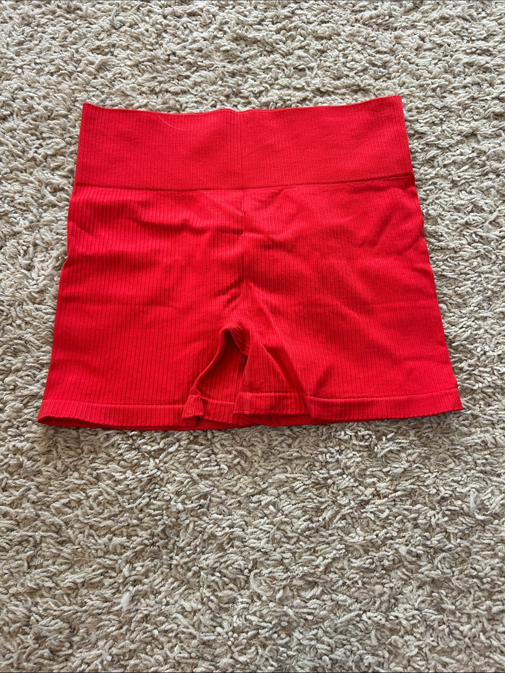 Zyia Red High-Waist Ribbed Bike Shorts